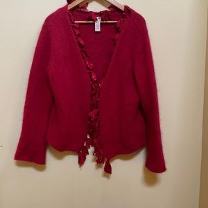 J Jill wool blended red sweater with front open